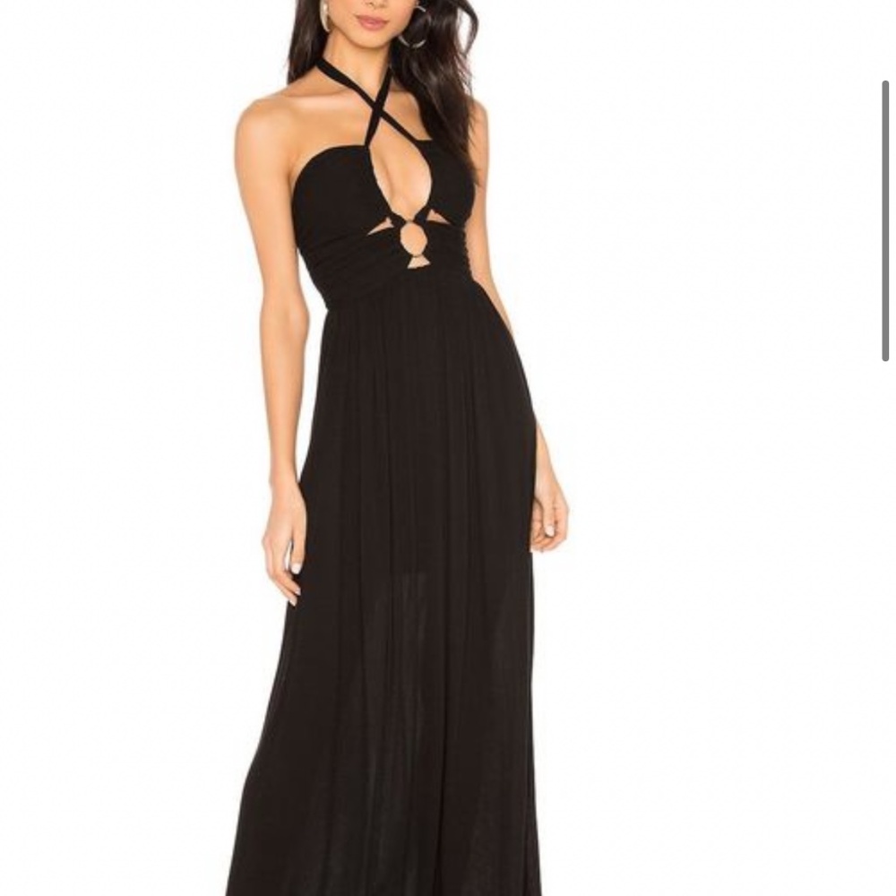 Super down Marley gauze halter maxi dress in black